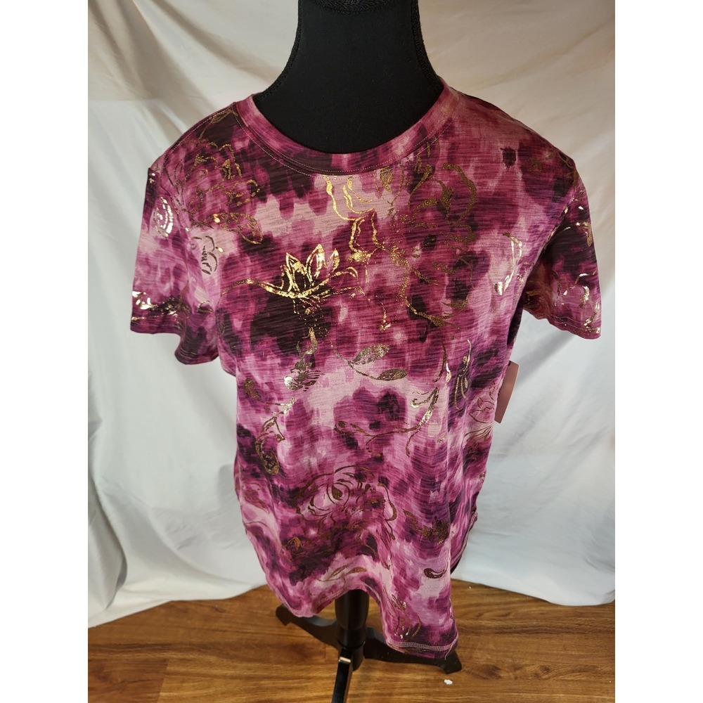 NWT Anthropologie Pilcro Bennie Slim Cotton Crew-Neck Slub Tee Gold  Floral M